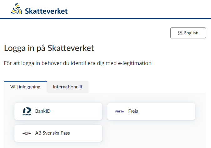 Image showing a login page with a list of the different eIDs that can be used to log in.